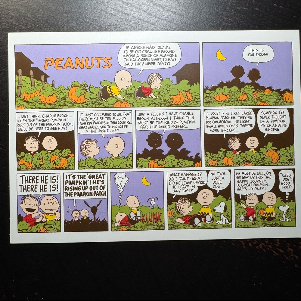 Charles M. Schulz Museum Peanuts‎ Postcard Pumpkin Patch Comic Strip 5x7 NEW